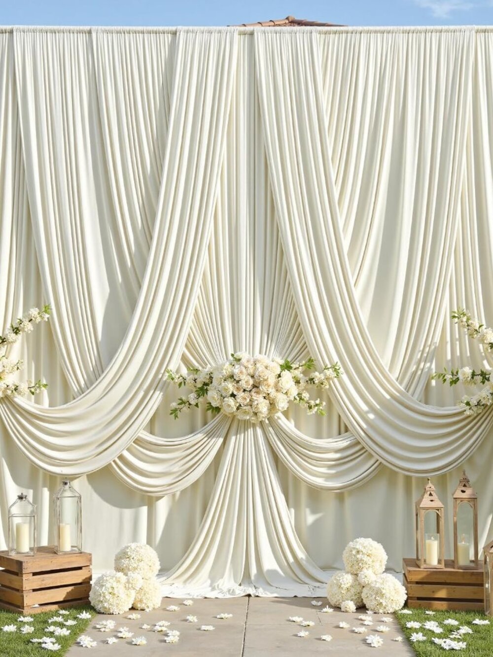 10ft×12ft Wrinkle Free Ivory Backdrop Curtain for Wedding Parties, 2 Panels 5×12